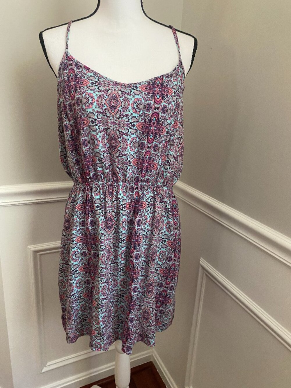 Pink Rose Floral Tank Dress size Large Back cut out